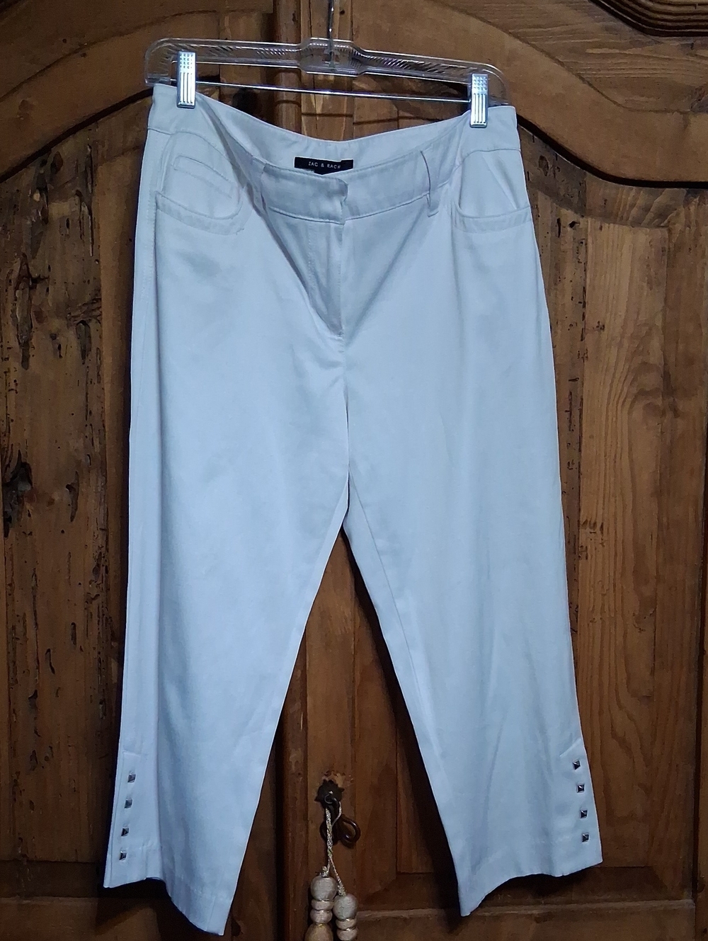Zac & Rachel White Capris with Button Hem Detail